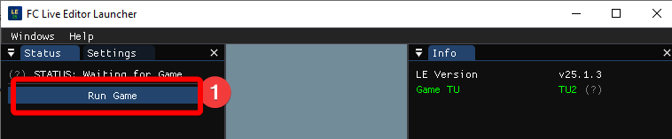 Live Editor launcher Run Game button