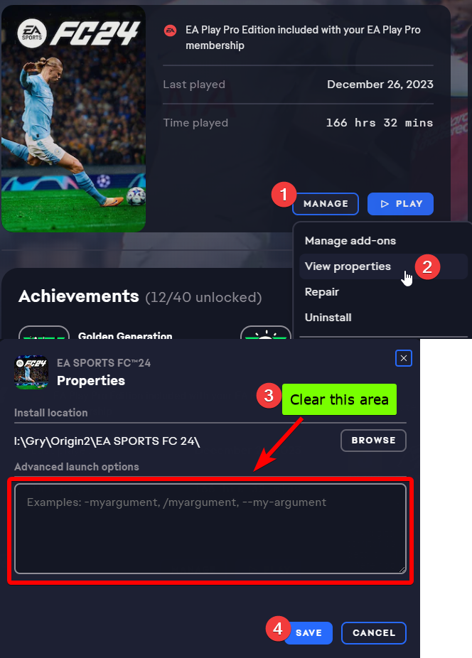 EA App advanced launch options